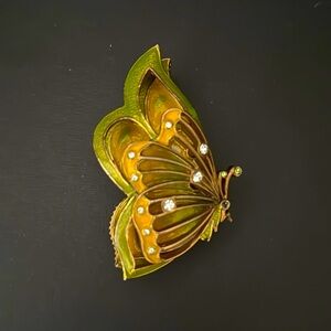 Butterfly box. Cloisonne and rhinestones. Green and yellow.